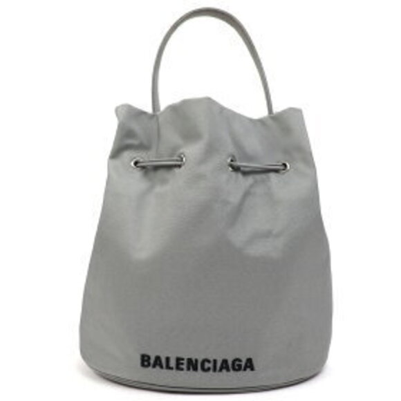 Balenciaga Wheel Drawstring Bucket Bag Gray Nylon Top Handle Crossbody - Picture 2 of 14